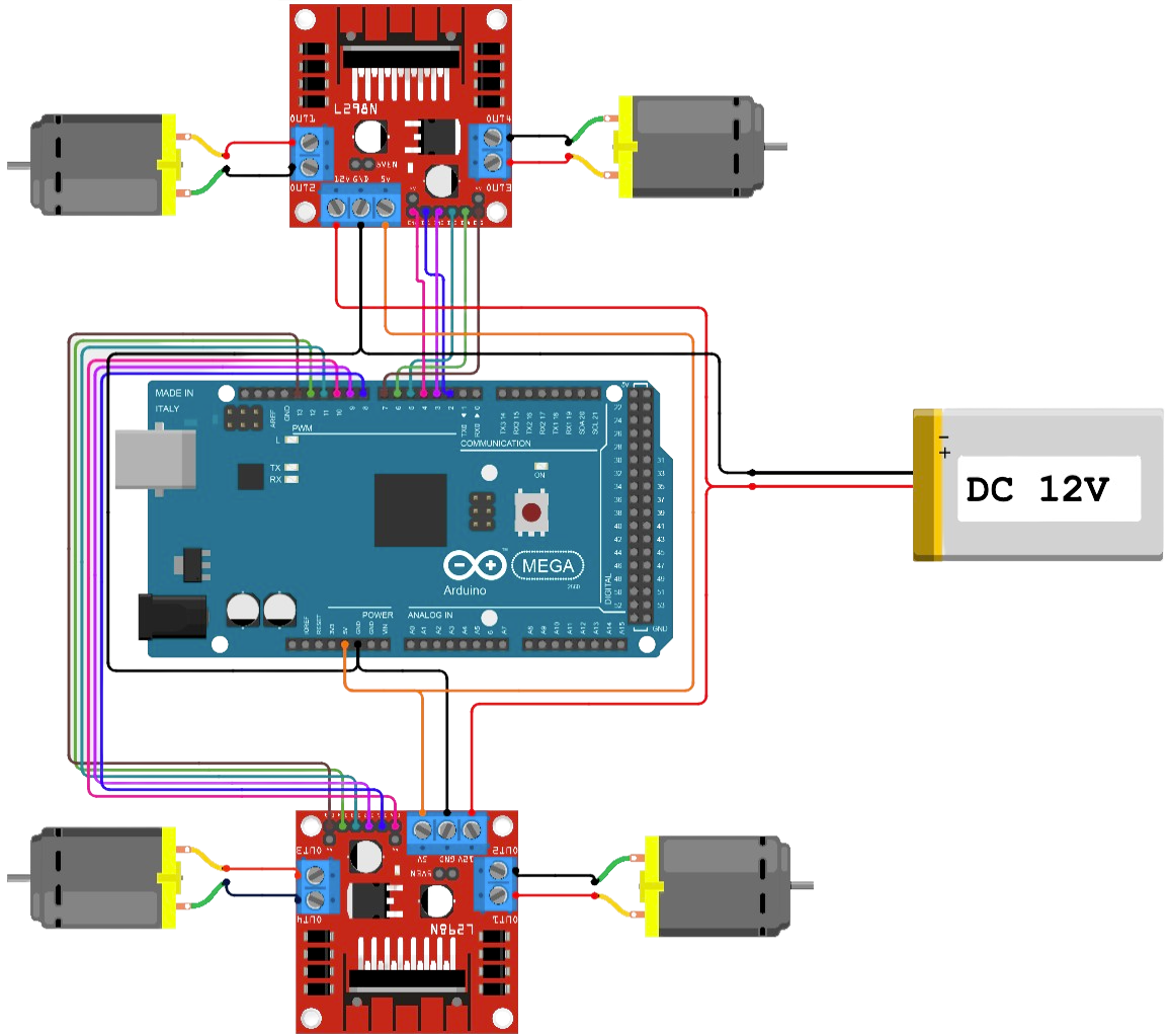 Arduino Mega + L298N motor wiring diagram