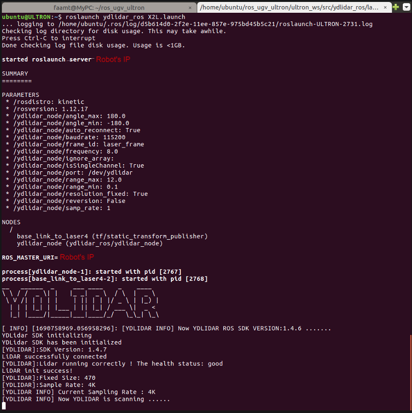 YDLiDAR X2L sensor interface